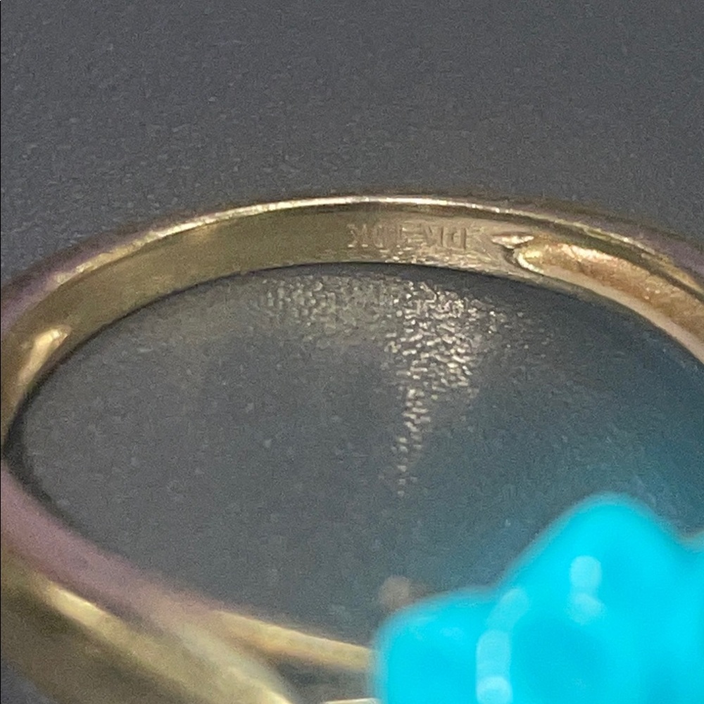 Gold  10 K Sleeping BeautyTurquoise Flower Ring w/Yellow Diamond Accents Size 7 - Picture 10 of 10